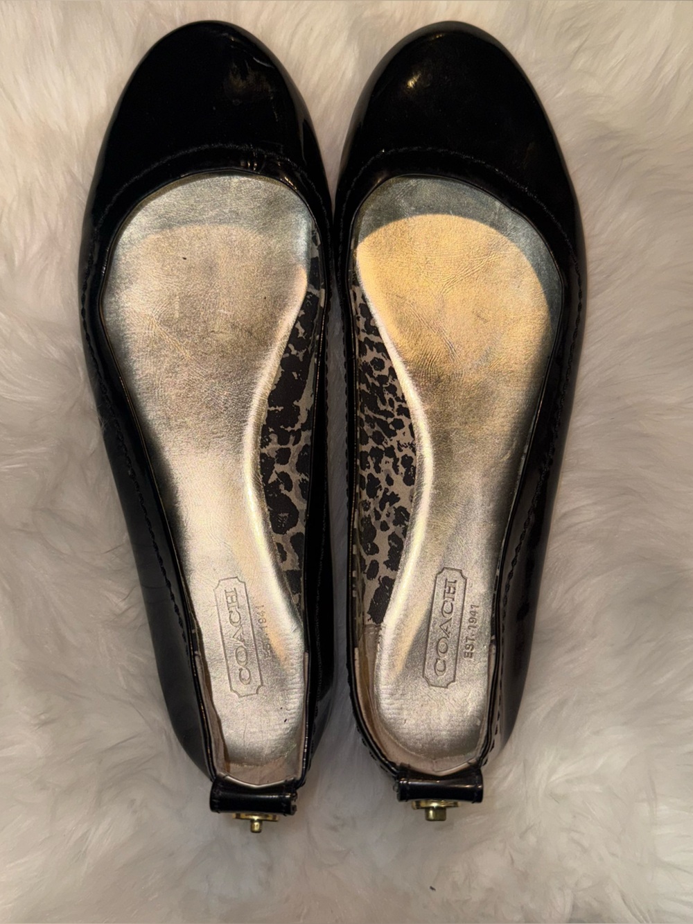 Coach Black Patent Leather Ballet Flats – Leopard Print Detail size 7